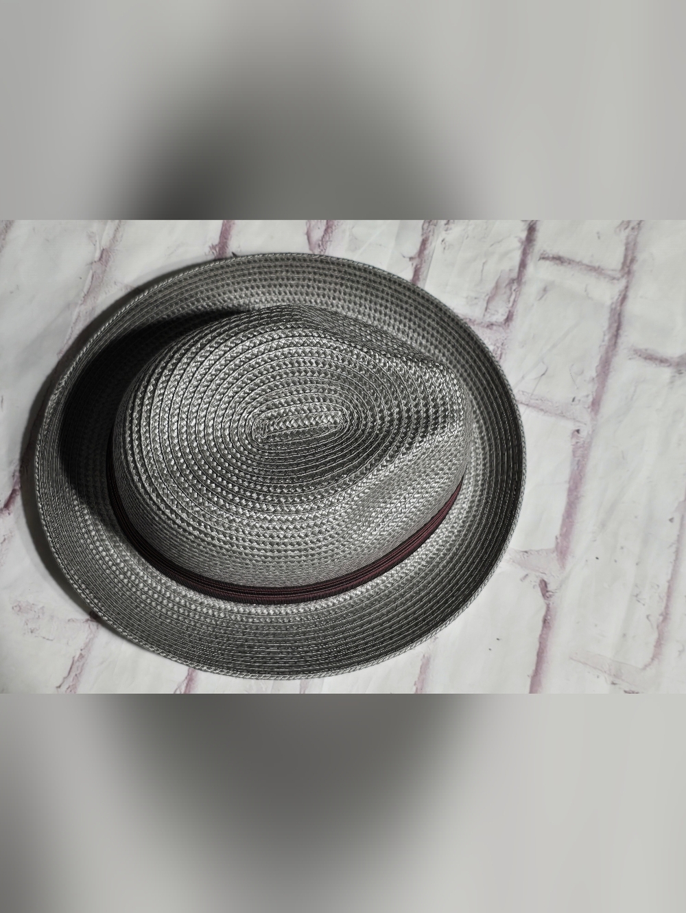 Silver Men’s Straw Fedora with Burgundy Accent - Picture 3 of 7
